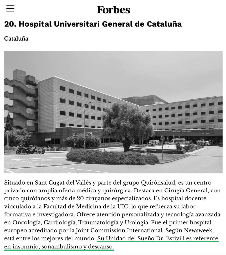 Artículo fobres donde se hace mención a la Unidad del Sueño Estivill como eferente en insomnio, sonambulismo y descanso.