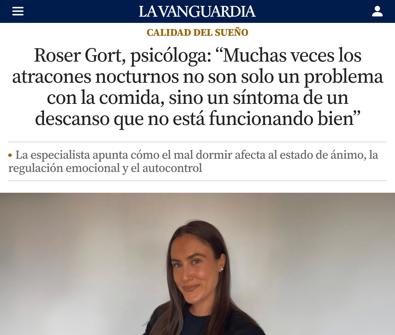 Roser Gort, psicologa y especialista en medicina del sueño, terapia para el insomnio, en la vanguardia