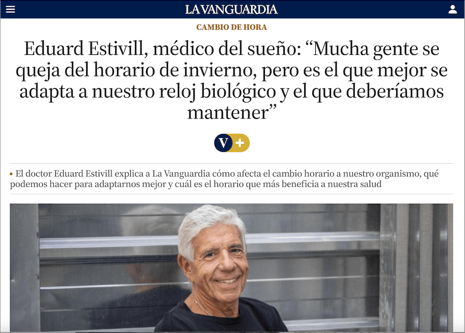 El doctor Eduard Estivill explica en la vanguardia que el horario de inverno es mejor, cambio horario, medicina del sueño.